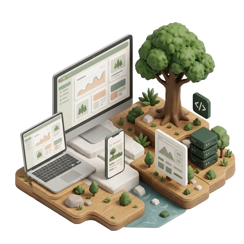 Ilustración isométrica de dispositivos mostrando el producto